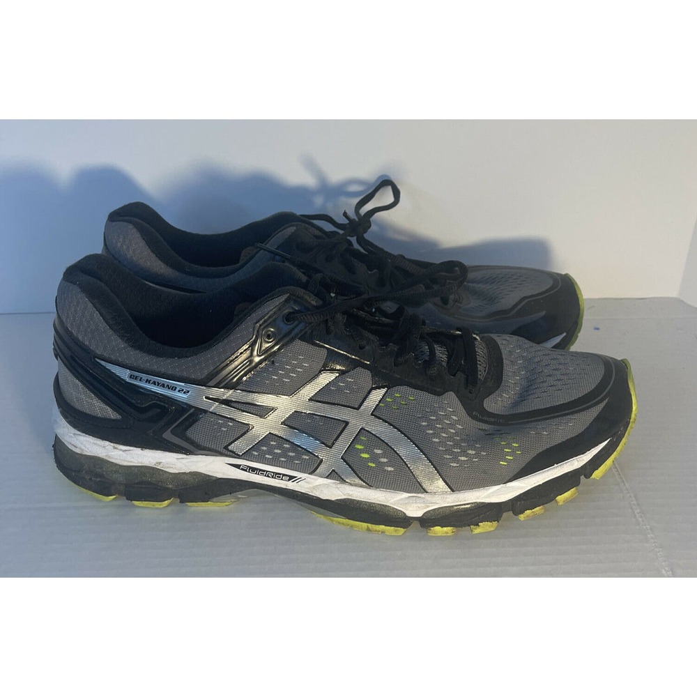 Asics Mens Gel Kayano 22 T547N Running Shoes Black Silver Size 14 EUC